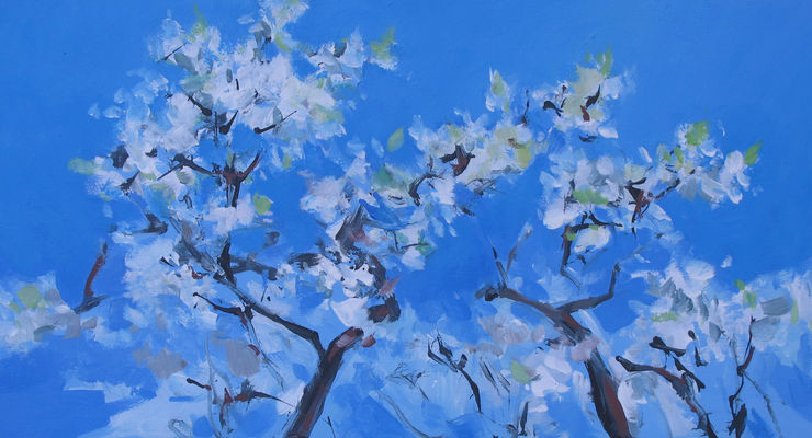 Kirschbäume, Gemälde Nr. 1521 / Öl auf Holz