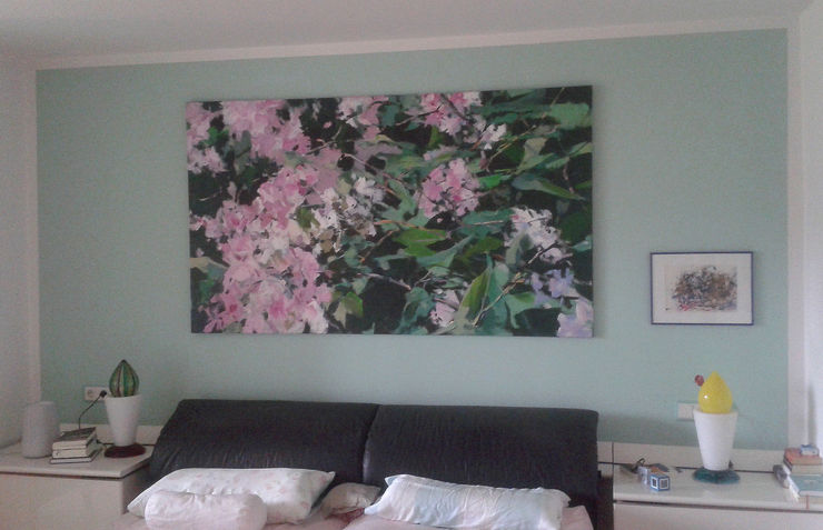 Hortensienstrauch in Schlafzimmer Oberpfalz / acryl auf Leinwand