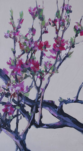 Pfirsichblüten, Gemälde Nr. 1531 / Öl auf Holz