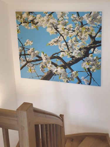 Kirschblüten in Treppenhaus Bayern / Acryl auf Leinwand