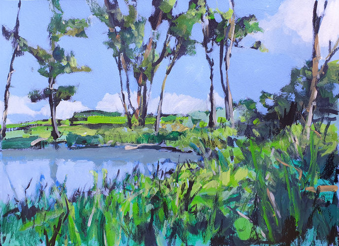 Teich bei Neuhof-Ribnitz- Damgarten, Werknr. 3132 / Acryl auf Bütten