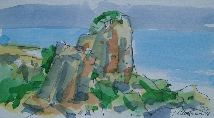 Sardische Felsen, Nr. 4357 / Acryl auf Karton